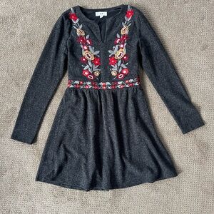 THML Charcoal Dress with Red and Gold Embroidery